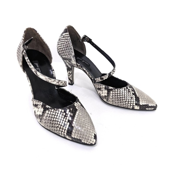 Paul Green Snake Print Valetta Heels Pumps In Black/Gray - Picture 1 of 10